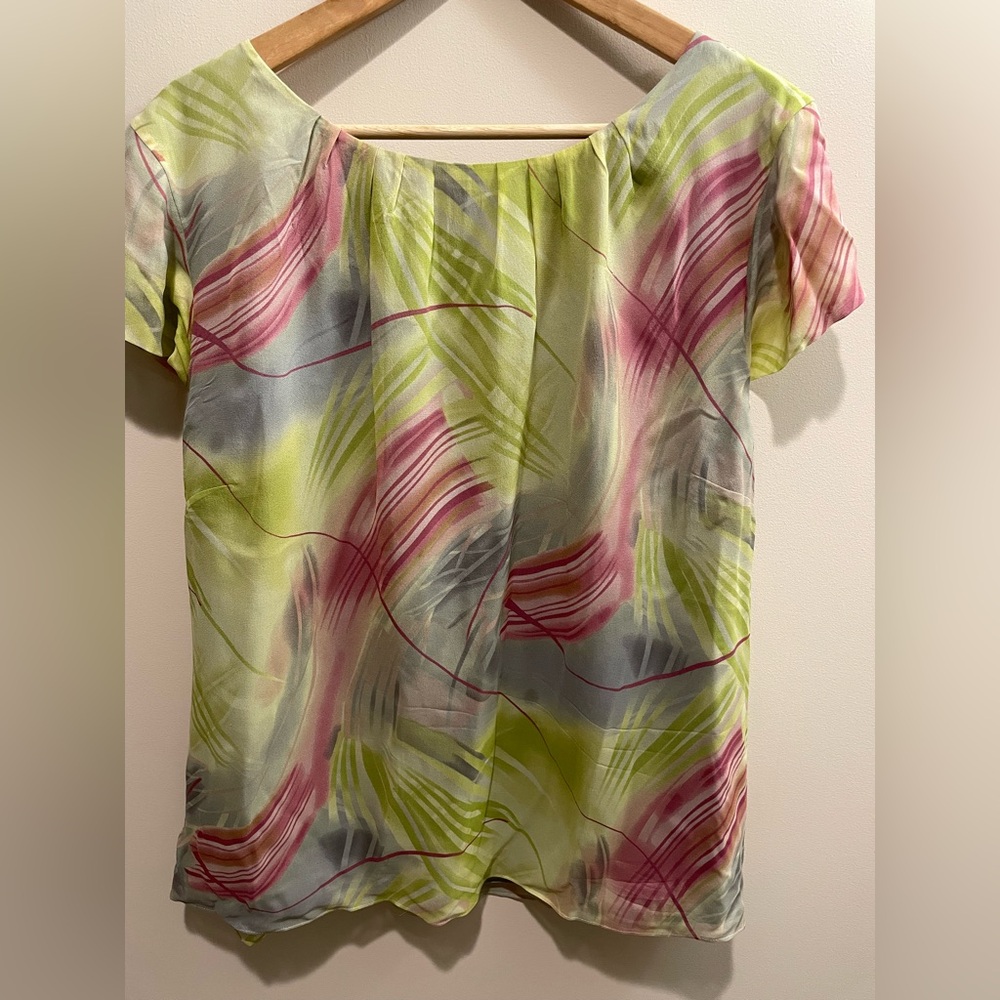 Jones New York Pink and Green Silk Blouse